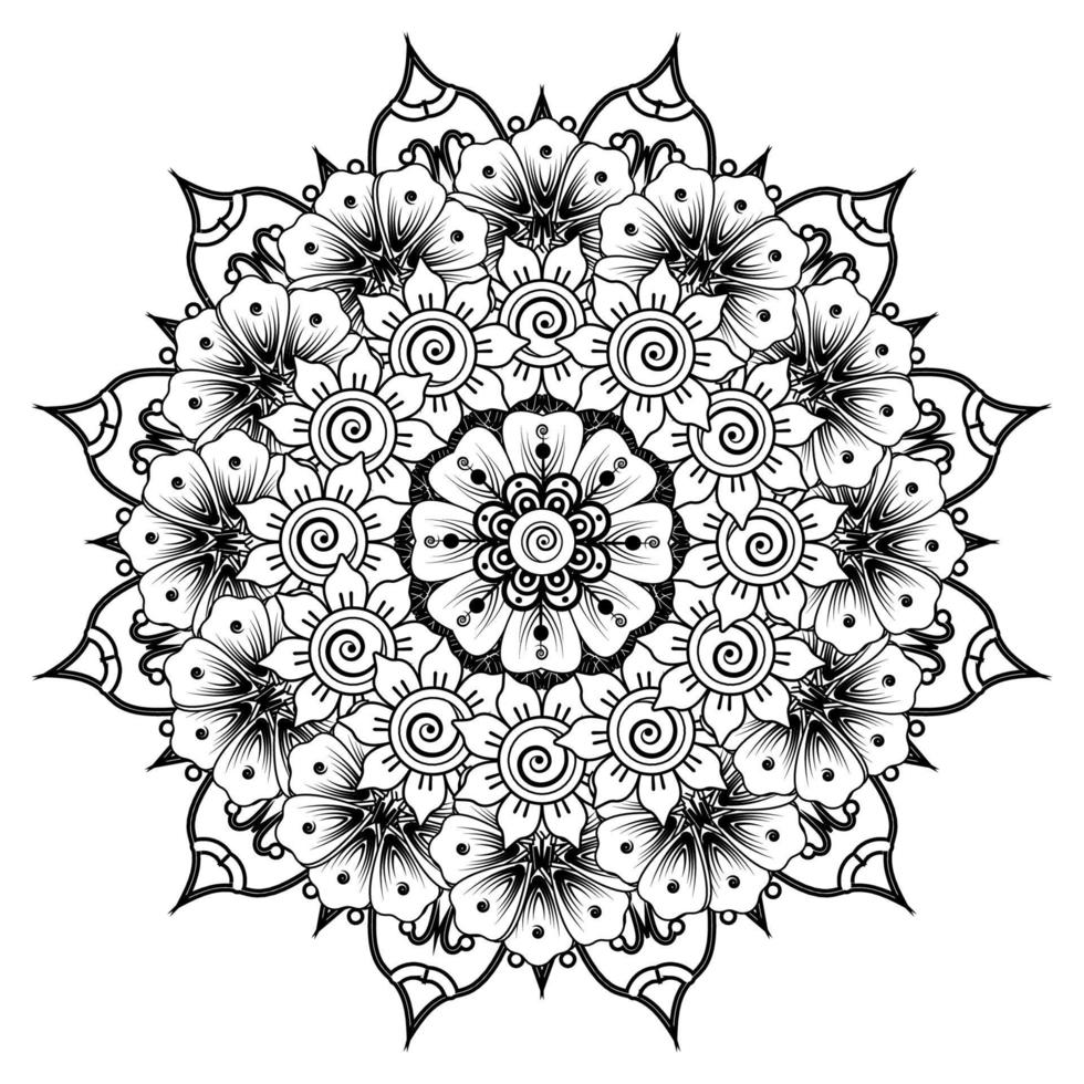 motif circulaire en forme de mandala pour henné, mehndi, tatouage, décoration. ornement décoratif dans un style oriental ethnique. page de livre de coloriage. vecteur