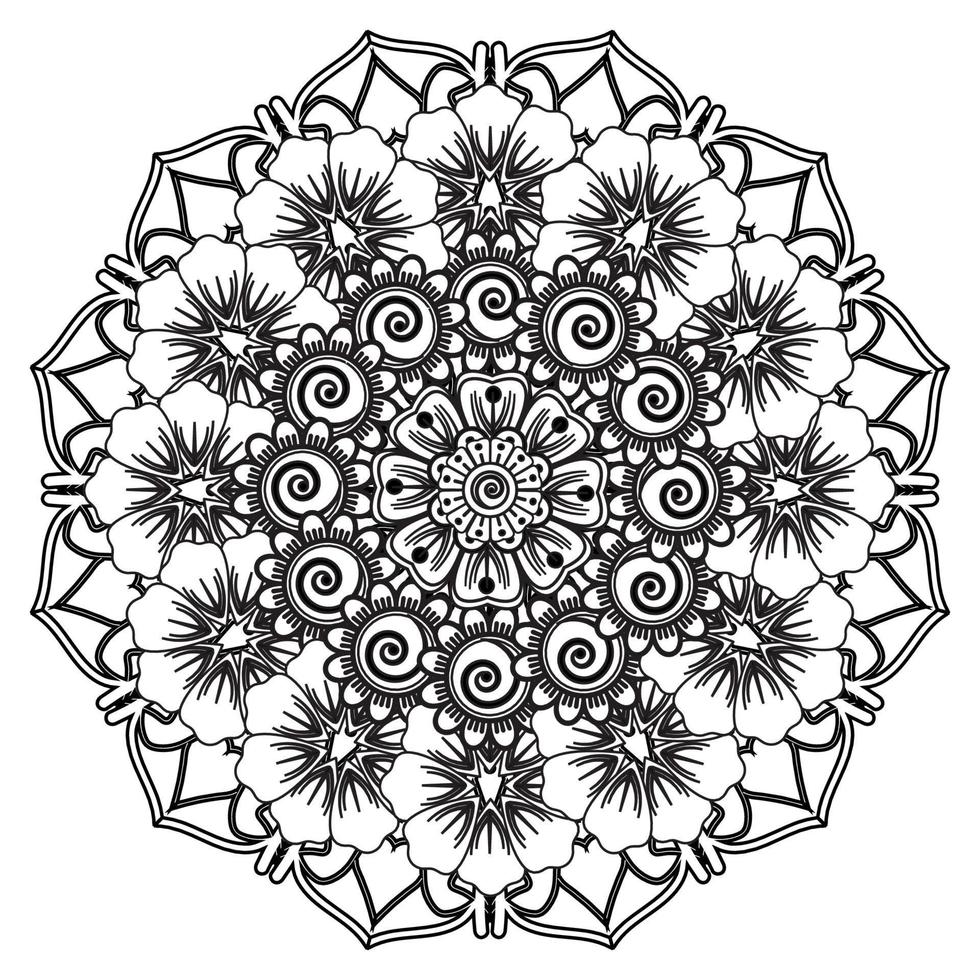 motif circulaire en forme de mandala pour henné, mehndi, tatouage, décoration. ornement décoratif dans un style oriental ethnique. page de livre de coloriage. vecteur