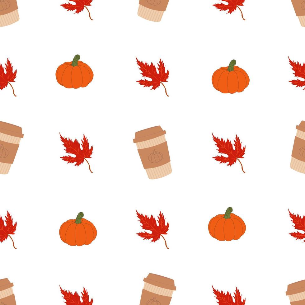 motif d'automne avec latte de citrouille et feuilles d'automne. modèle d'automne pour la conception d'automne vecteur