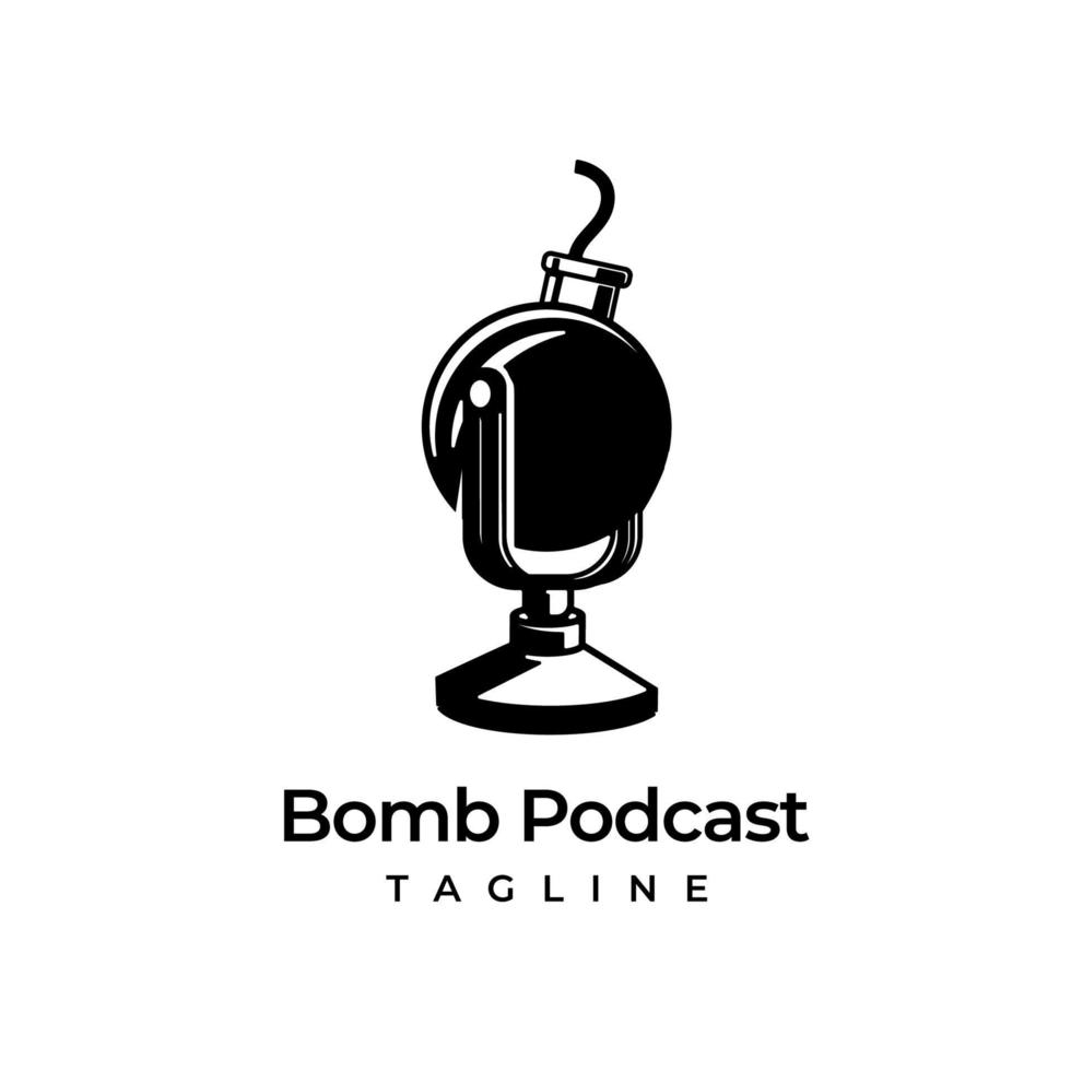 modèle de logo de podcast de bombe de microphone rétro vecteur