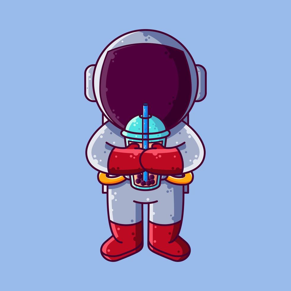 mignon astronaute buvant boba illustration vectorielle de dessin animé debout. icône de style dessin animé ou vecteur de personnage de mascotte.