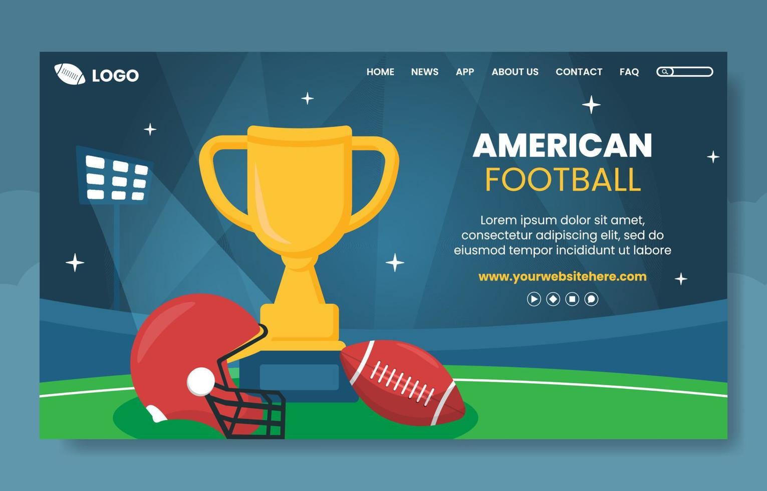 modèle de page de destination des médias sociaux joueur de football américain illustration de dessin animé dessiné à la main vecteur