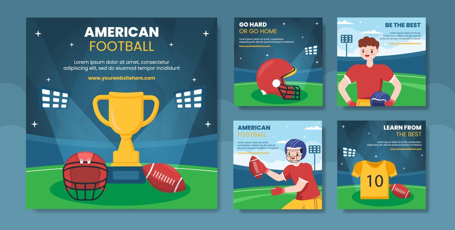 modèle de publication de médias sociaux de joueur de football américain illustration plate de dessin animé dessiné à la main vecteur