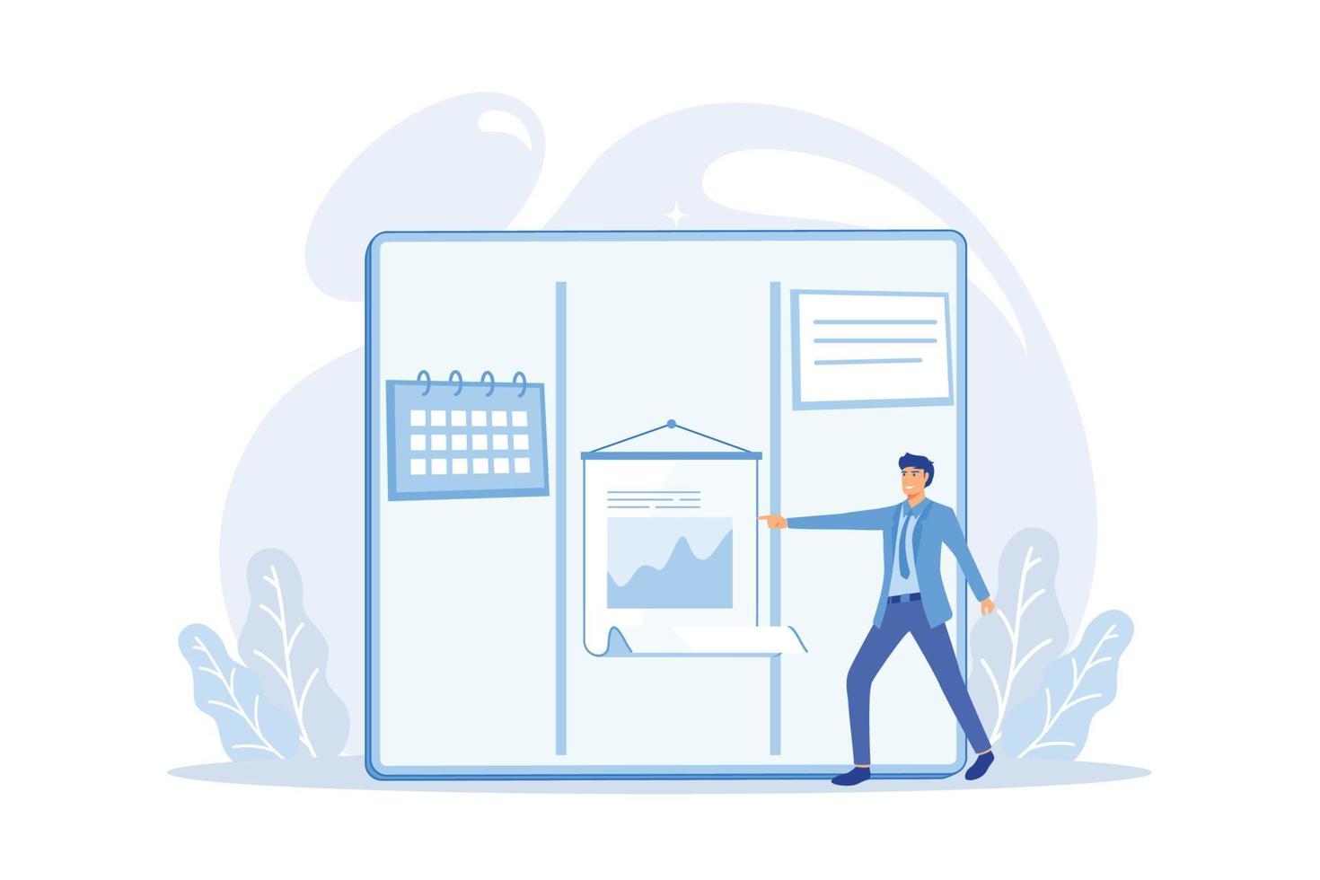 tableau kanban avec des listes de choses à faire. méthode de gestion des tâches et du temps. processus de projet, optimisation du workflow, organisation. efficacité des performances kpi. illustration moderne de vecteur plat