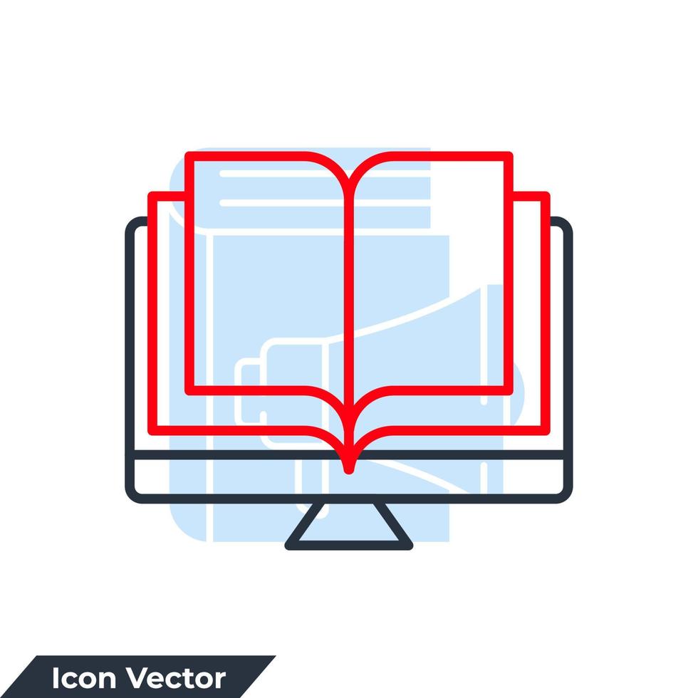 lire le livre en ligne sur l'illustration vectorielle du logo de l'icône de l'écran. modèle de symbole de lecture en ligne pour la collection de conception graphique et web vecteur