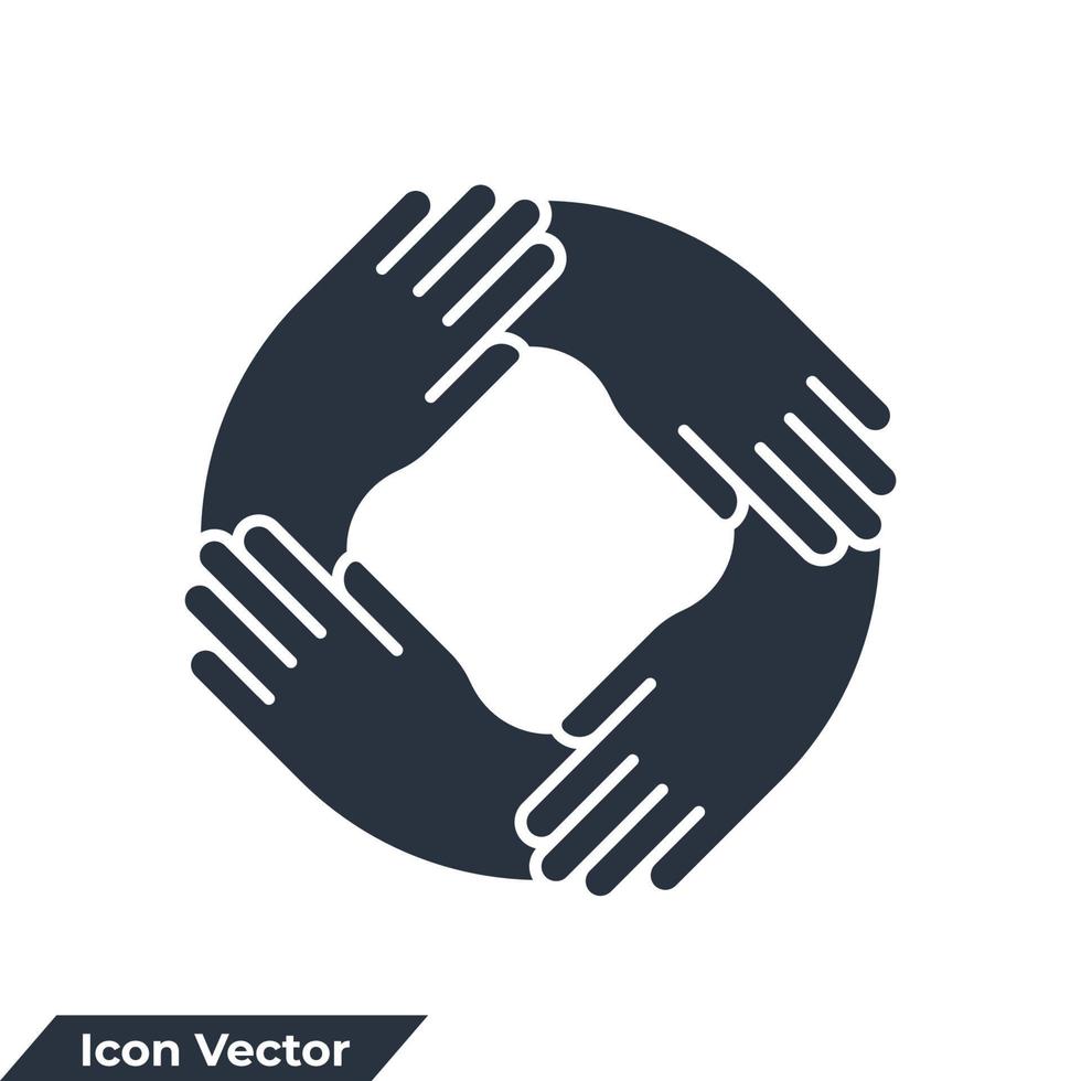 quatre mains tenant ensemble pour l'illustration vectorielle du poignet icône logo. modèle de symbole de travail d'équipe pour la collection de conception graphique et web vecteur