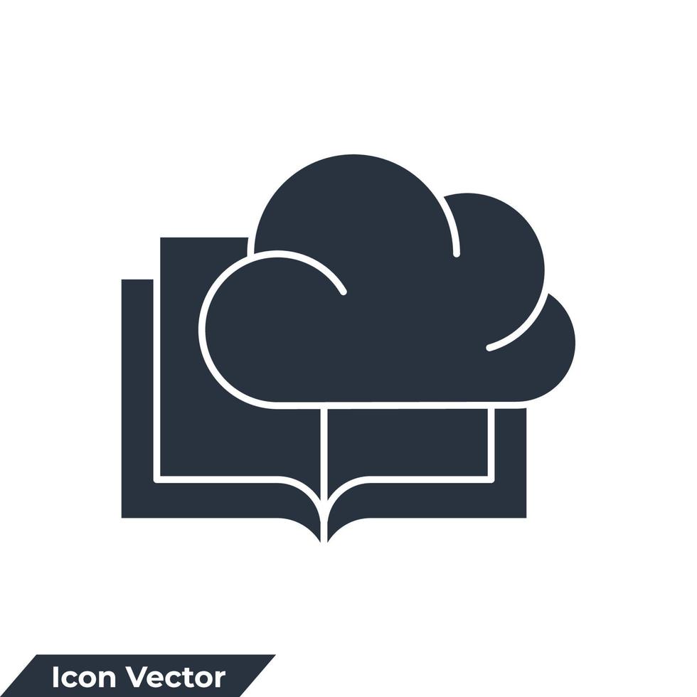 le livre est dans l'illustration vectorielle du logo de l'icône du nuage. nuage de bibliothèque. modèle de symbole de bibliothèque numérique pour la collection de conception graphique et web vecteur