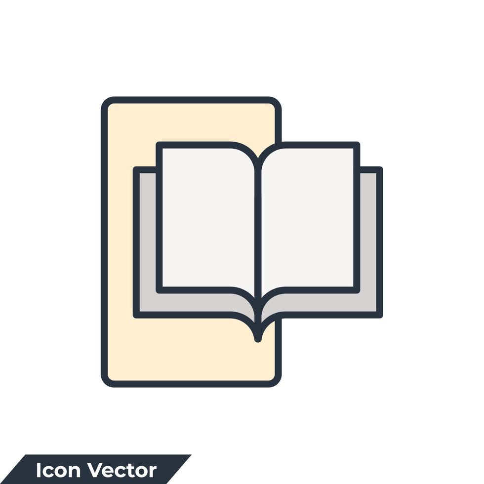 illustration vectorielle du logo de l'icône des ressources d'apprentissage en ligne. livre de lecture sur le modèle de symbole de téléphone pour la collection de conception graphique et web vecteur