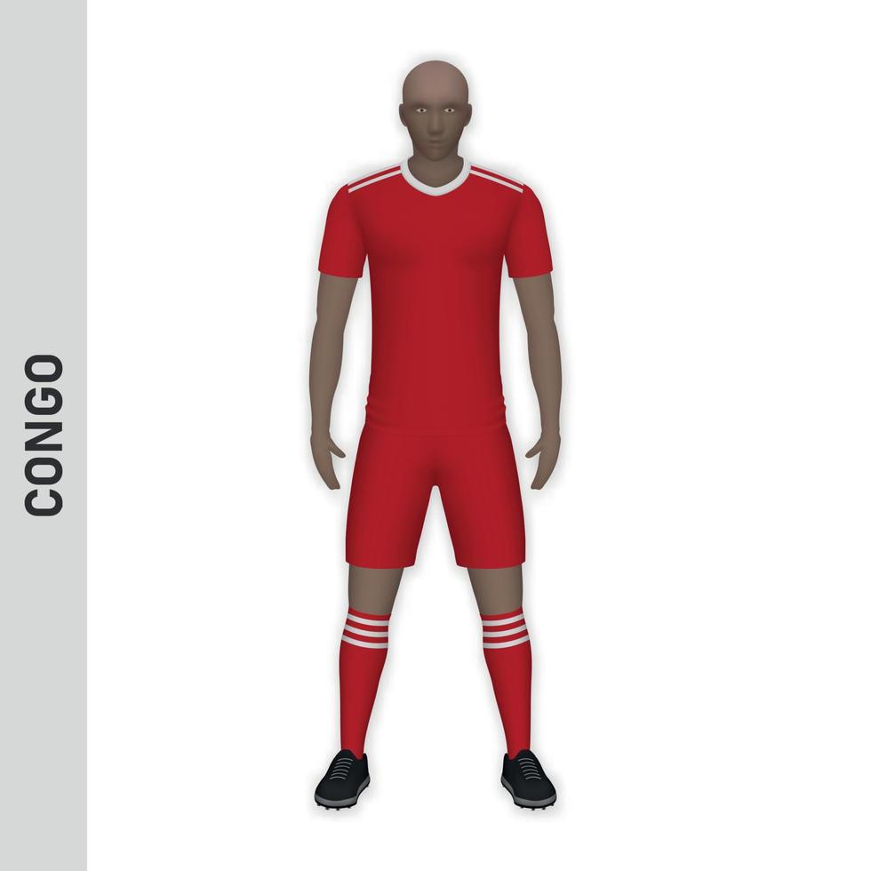 Maquette de joueur de football réaliste 3d. modèle de maillot de l'équipe de football du congo vecteur