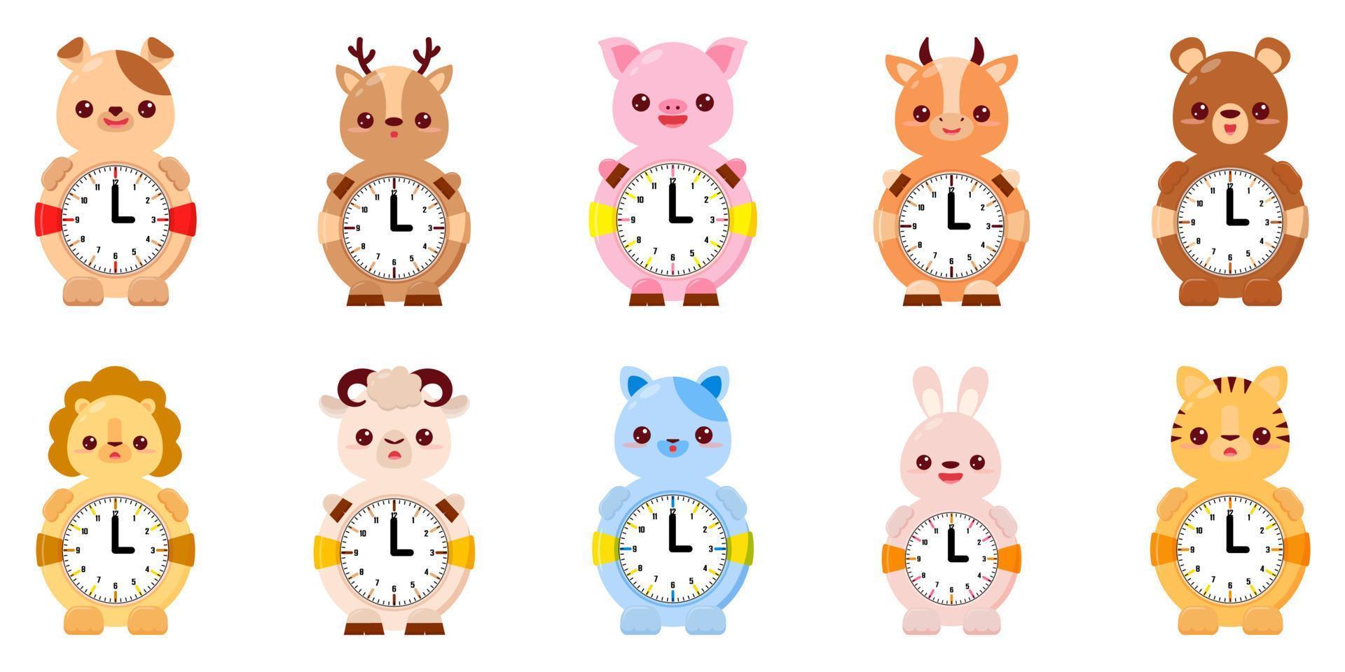 montre mécanique ronde pour enfant avec animaux. le temps des enfants. regarde les enfants. horloge pour les enfants. Positionner vecteur