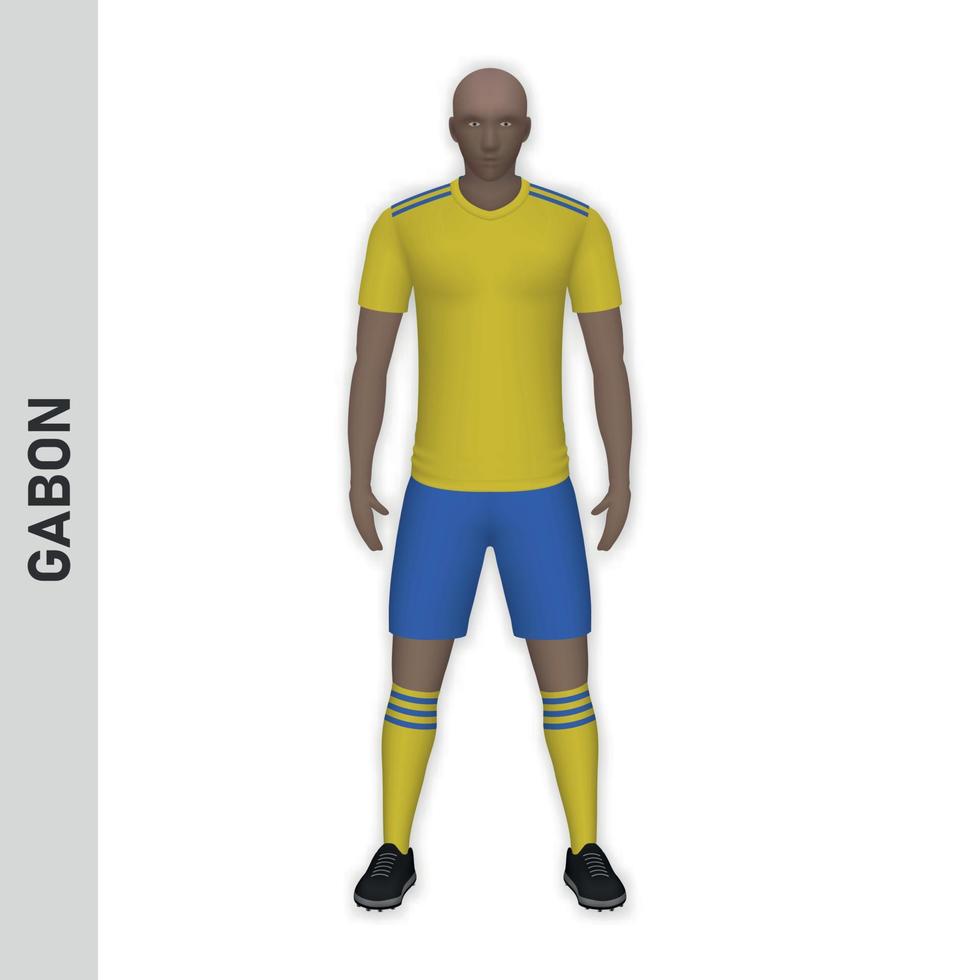 Maquette de joueur de football réaliste 3d. modèle de maillot de l'équipe de football du gabon vecteur