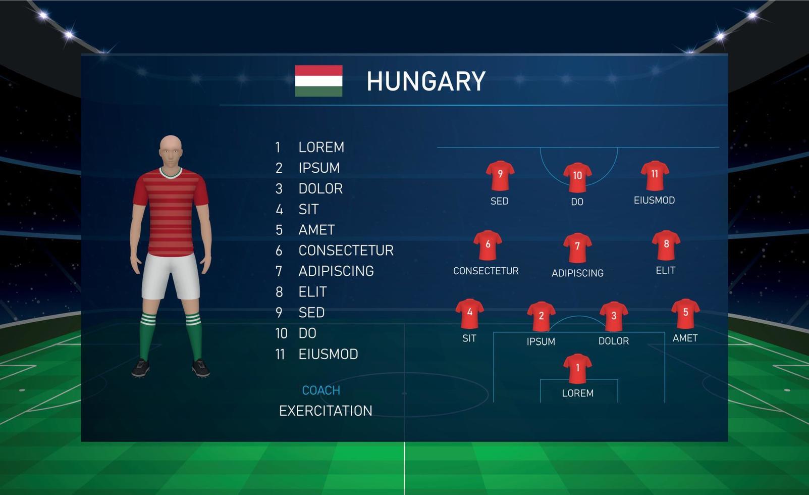 graphique de diffusion de tableau de bord de football avec équipe de football hun vecteur