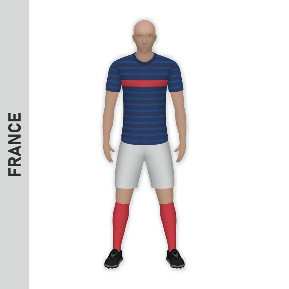 Maquette de joueur de football réaliste 3d. maillot équipe de france football intérim vecteur