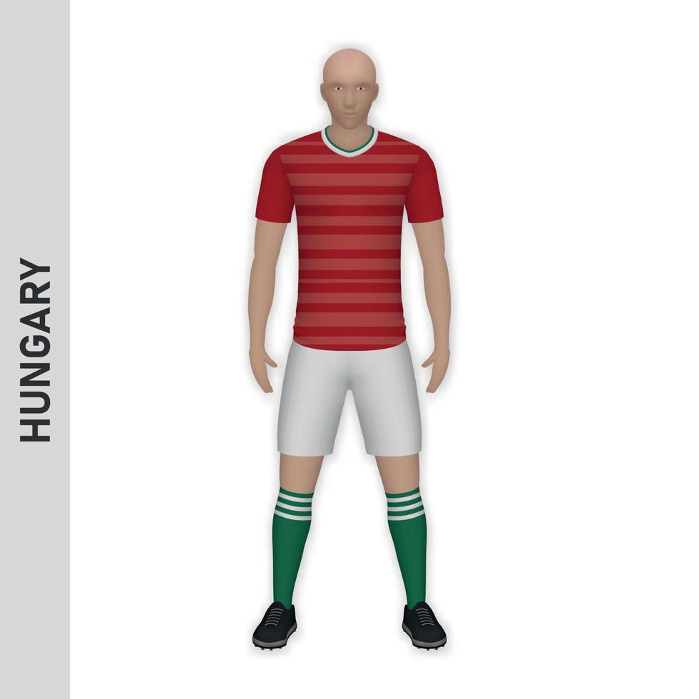 Maquette de joueur de football réaliste 3d. kit équipe de football de hongrie tem vecteur