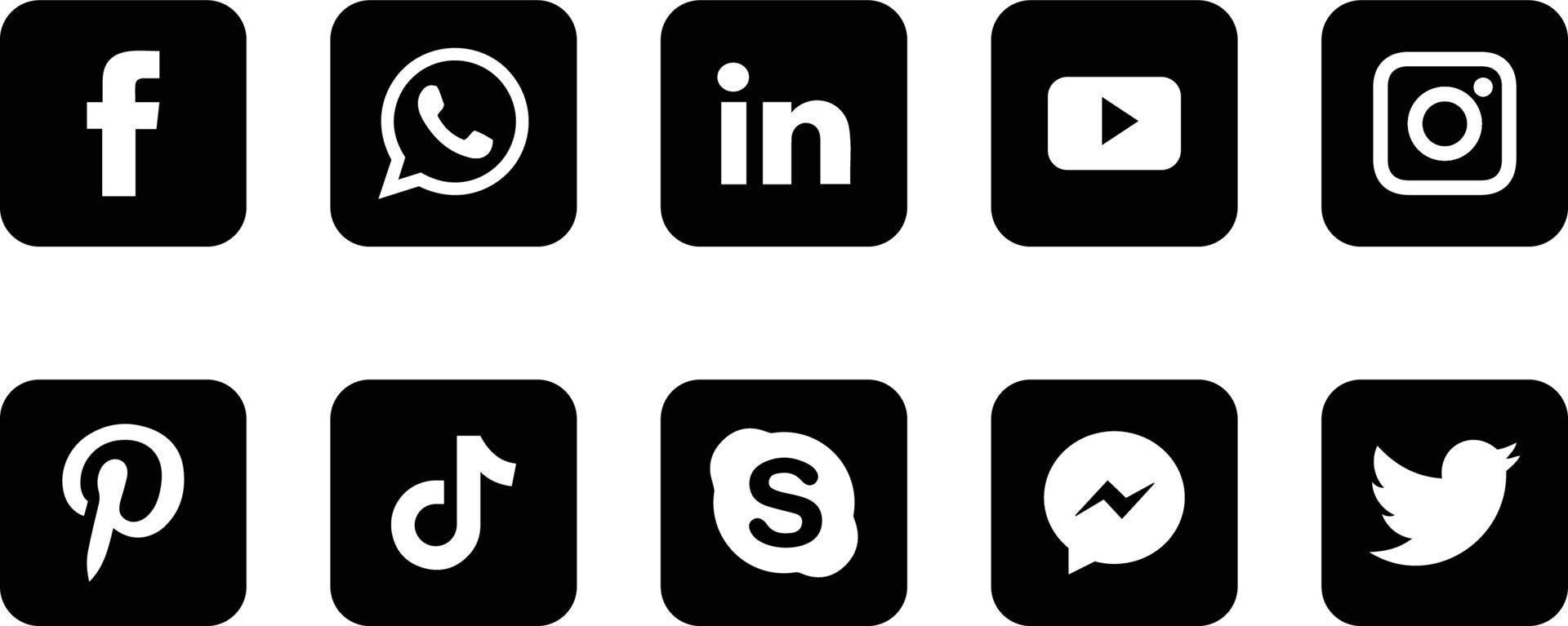 logos de médias sociaux sur des carrés arrondis noirs vecteur