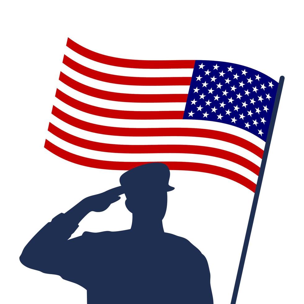saluant la silhouette du soldat avec le drapeau américain vecteur