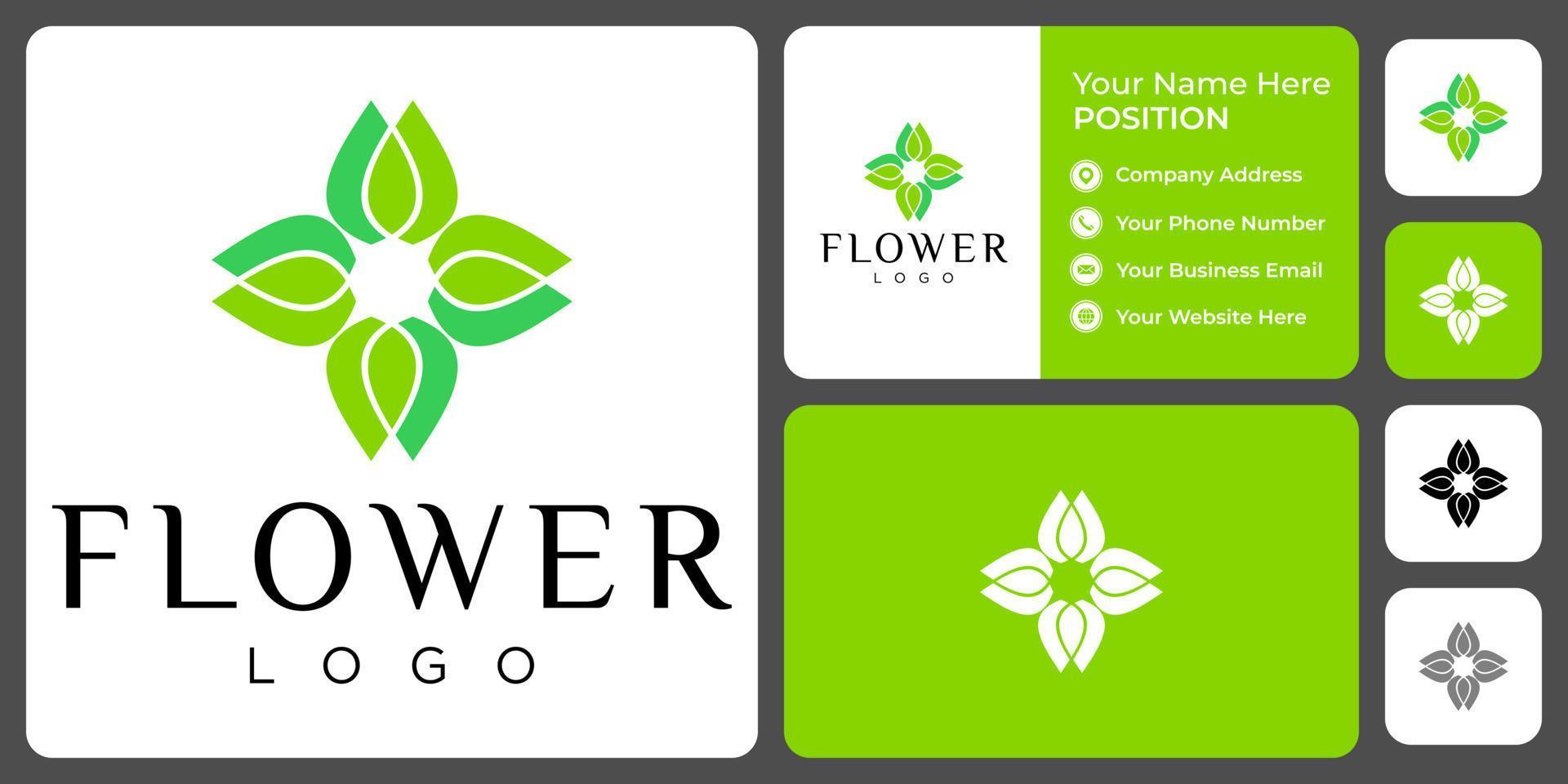 création de logo de fleur biologique avec modèle de carte de visite. vecteur