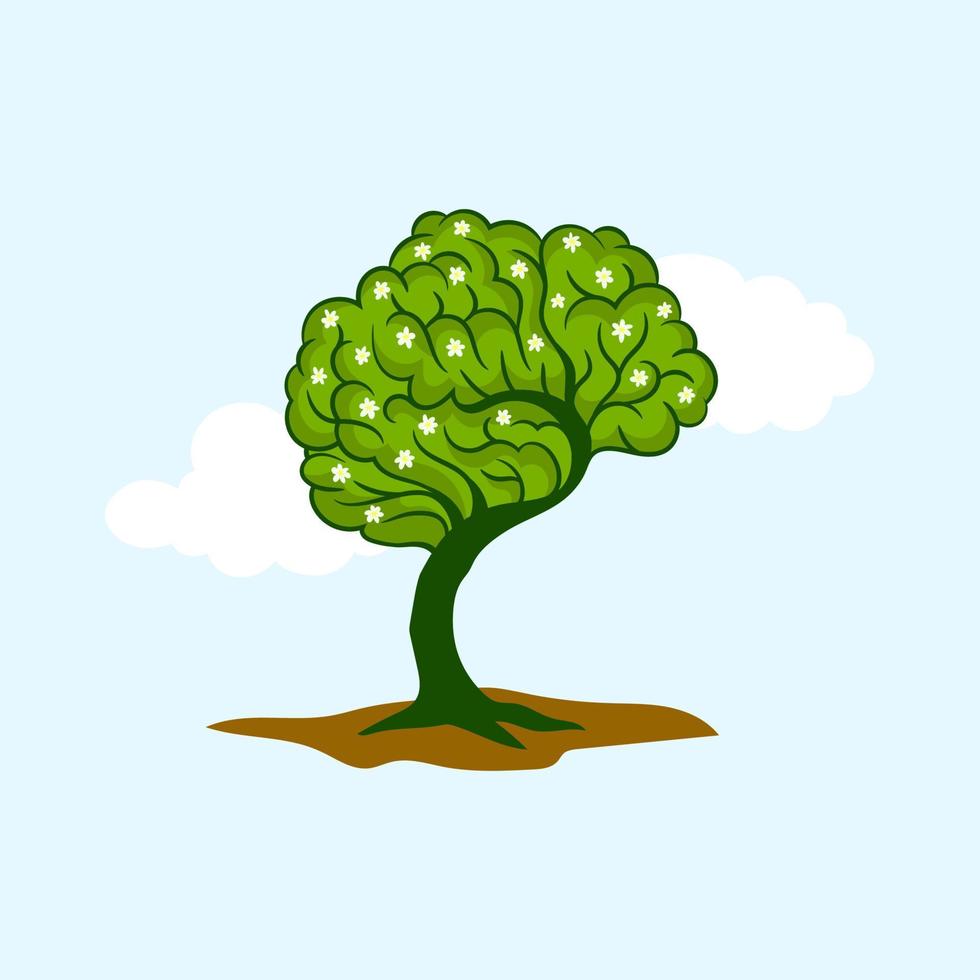 illustration de l'arbre du cerveau, arbre de la connaissance, concept médical, environnemental ou psychologique. vecteur