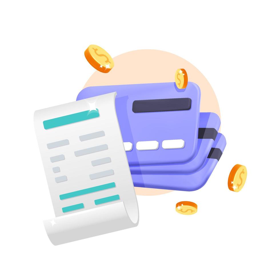 paiement en ligne de facture de vecteur 3d avec conception d'icône de carte de crédit