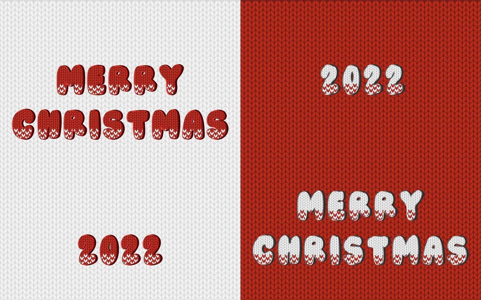 bannière de joyeux noël rouge blanc sur fond de texture en tricot avec des numéros de 2022 ans. carte de voeux imprimable pour les fêtes de fin d'année vecteur