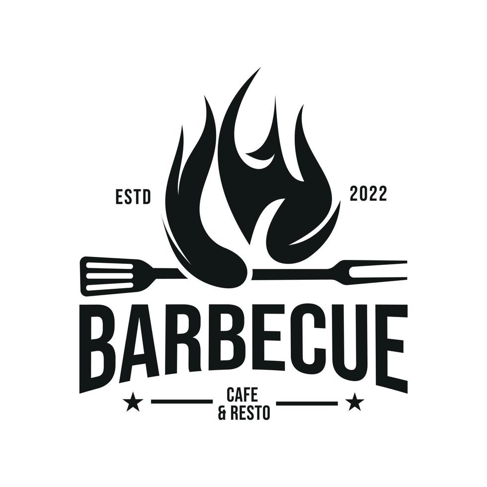 logo de restaurant grill hipster vintage avec fourchette et spatule à feu. conception de vecteur de timbre logo