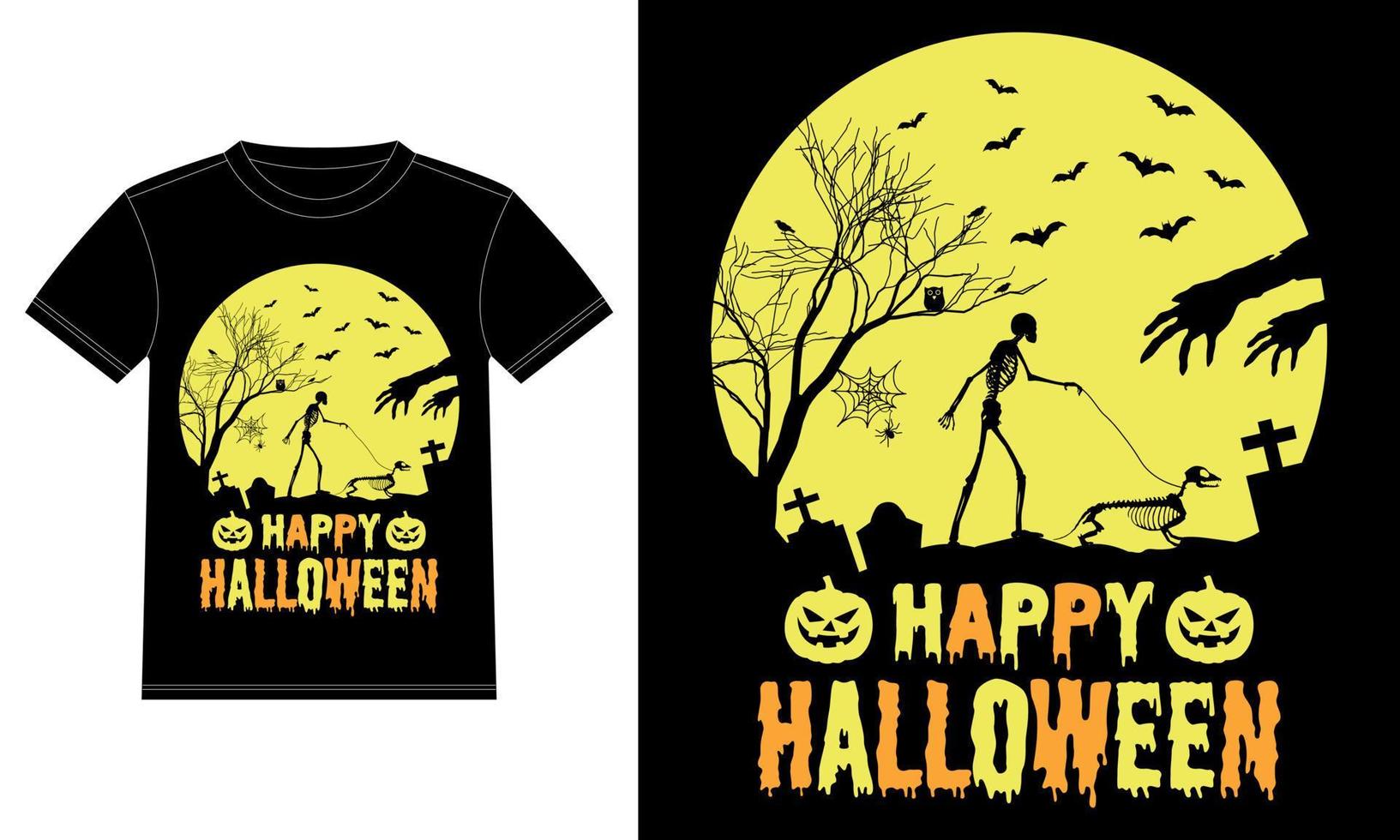 t-shirt squelette marchant teckel drôle joyeux halloween vecteur