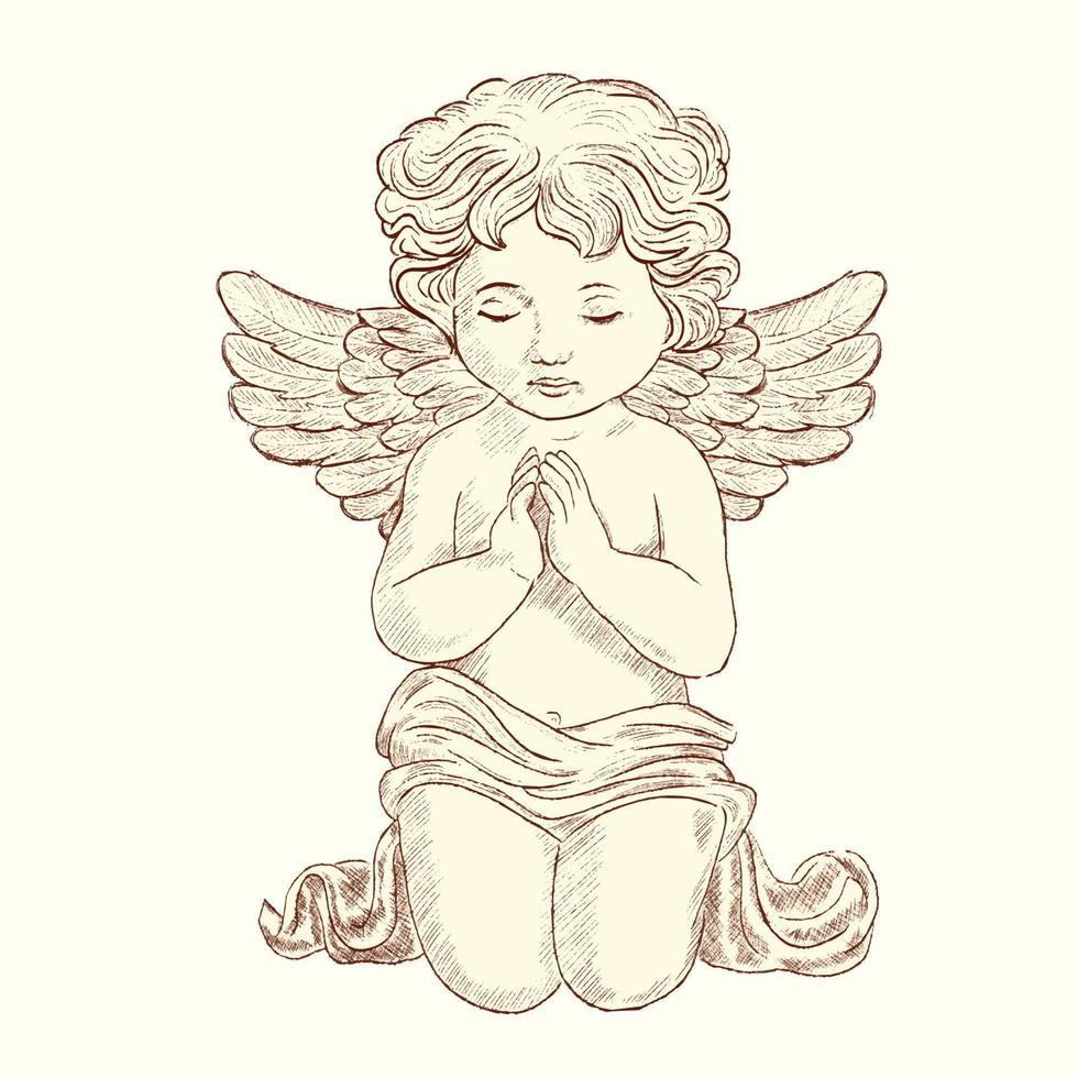 petit vecteur de cupidon d'ange, priant, pensant ou ange triste.