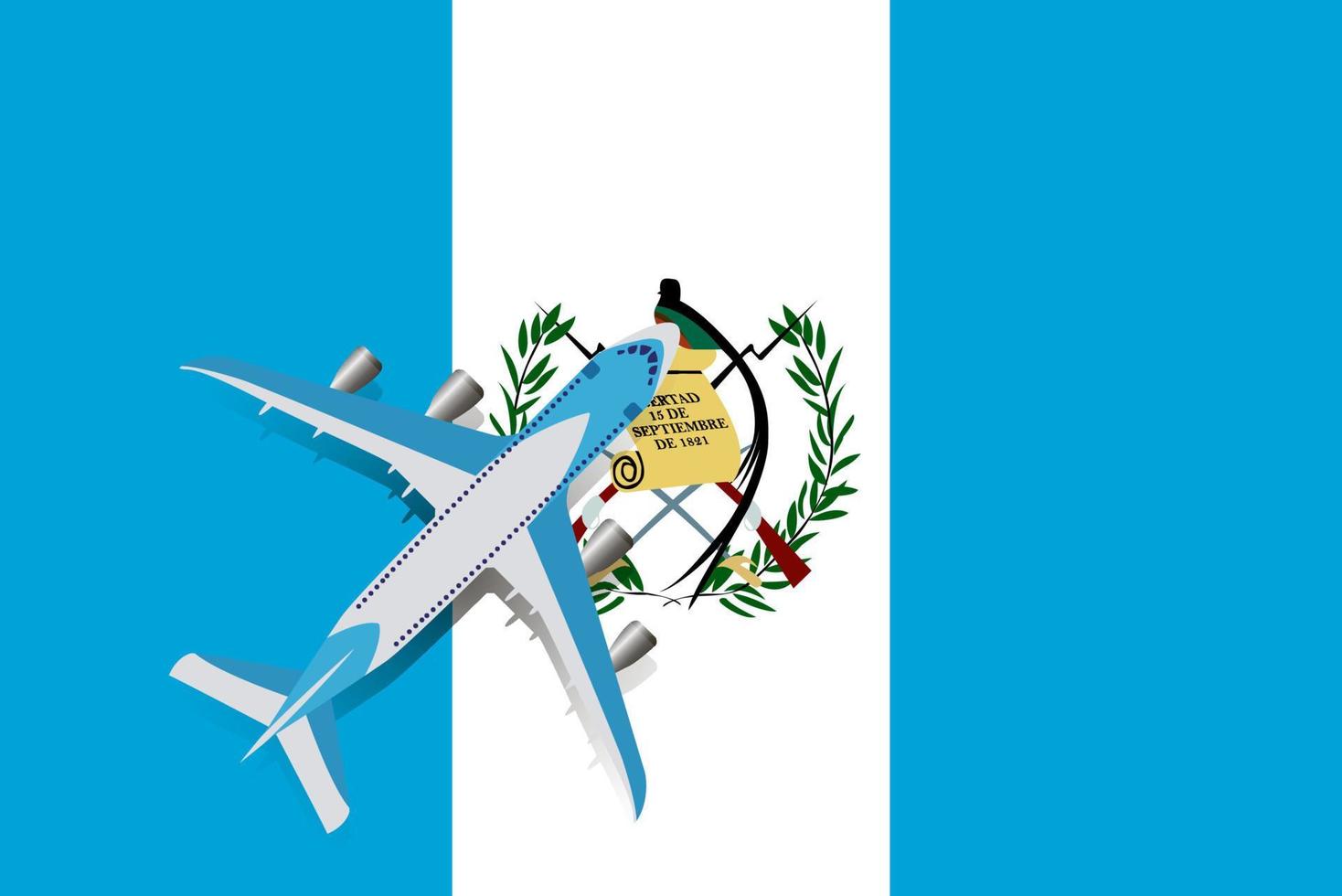 avion et drapeau du guatemala. concept de voyage pour le design. avion planant au-dessus du guatemala. vecteur