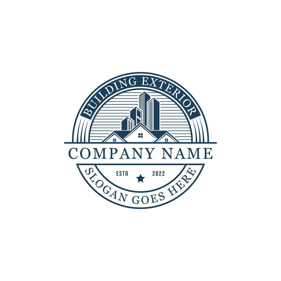 badge de logo extérieur de bâtiment simple avec forme, idéal pour l'immobilier, inspirations de conception de logo d'entreprise de construction vecteur