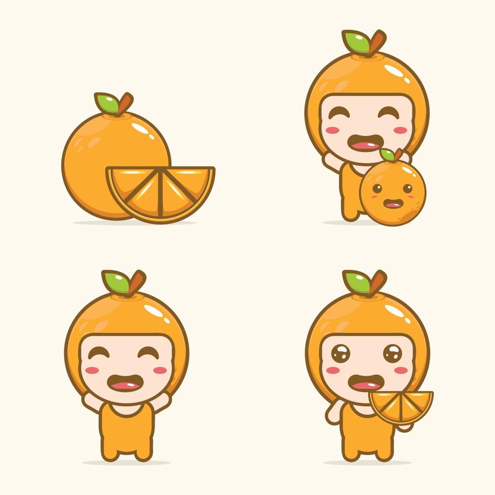 illustration vectorielle de conception de fruits orange doux kawai vecteur
