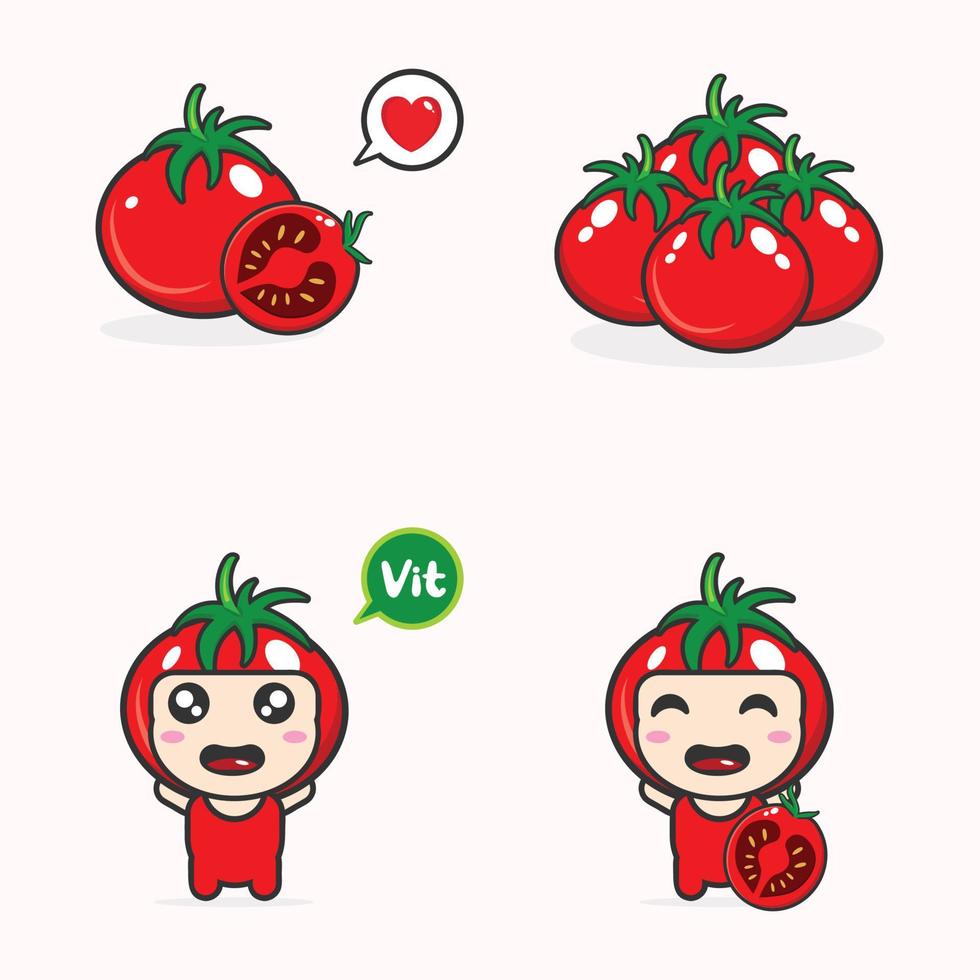 mascotte kawai mignon et mignon vecteur de conception de fruits tomate