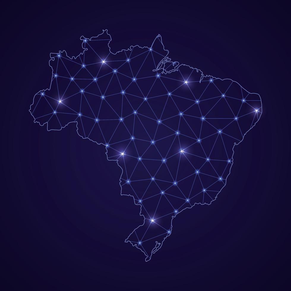 carte du réseau numérique du brésil. ligne de connexion abstraite et point vecteur