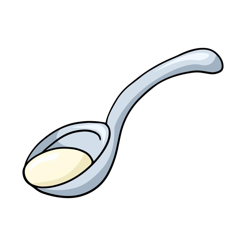 une grande cuillère en argent avec de la crème sure, illustration vectorielle en style cartoon sur fond blanc vecteur