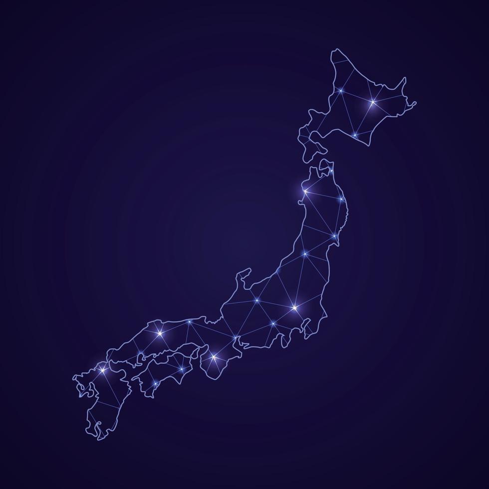 carte du réseau numérique du japon. ligne de connexion abstraite et point vecteur