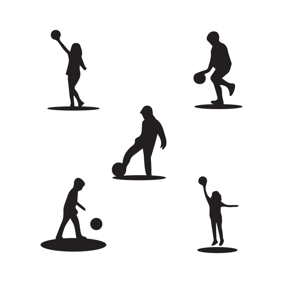 concept de silhouettes d'enfants jouant avec des balles vecteur