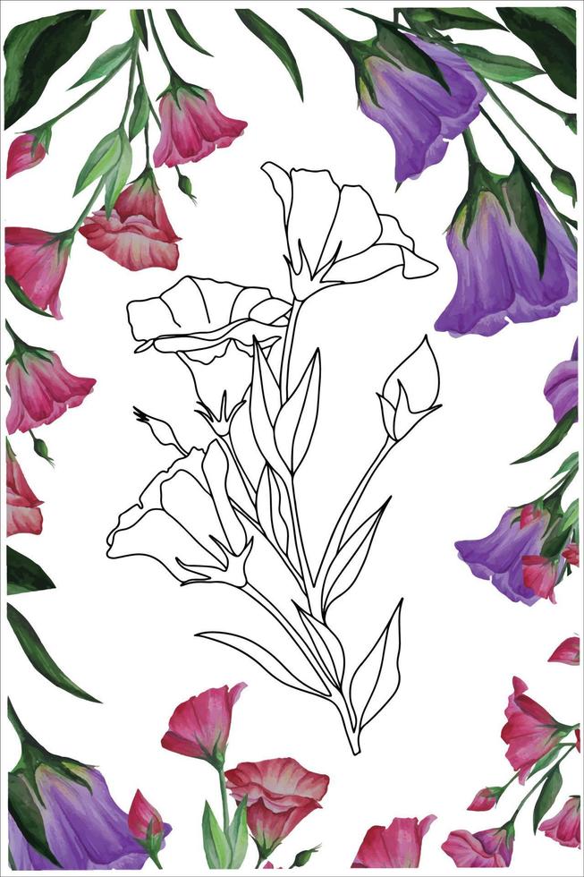 fleur de lisianthus, livre de coloriage eustoma avec fleurs, fleur en style doodle vecteur