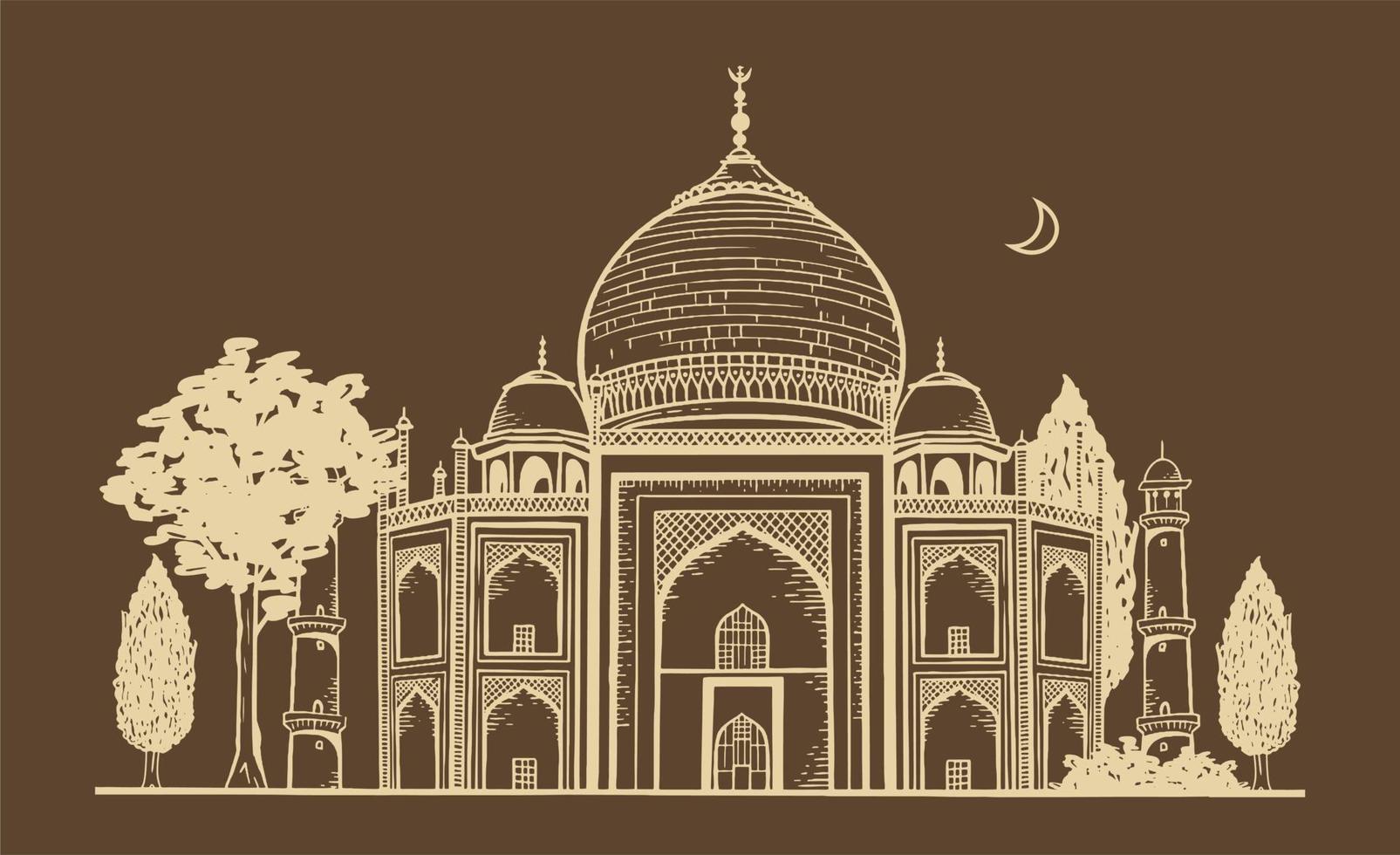 dessin à la main de la mosquée musulmane ramadan kareem illustration vectorielle de vacances islamiques traditionnelles vecteur