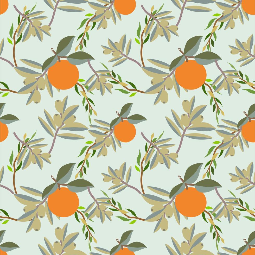 image vectorielle plate transparente de motifs orange frais et de nombreuses nuances de feuilles vertes. vecteur