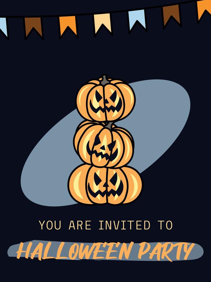 carte d'invitation d'halloween avec des citrouilles et des drapeaux vecteur