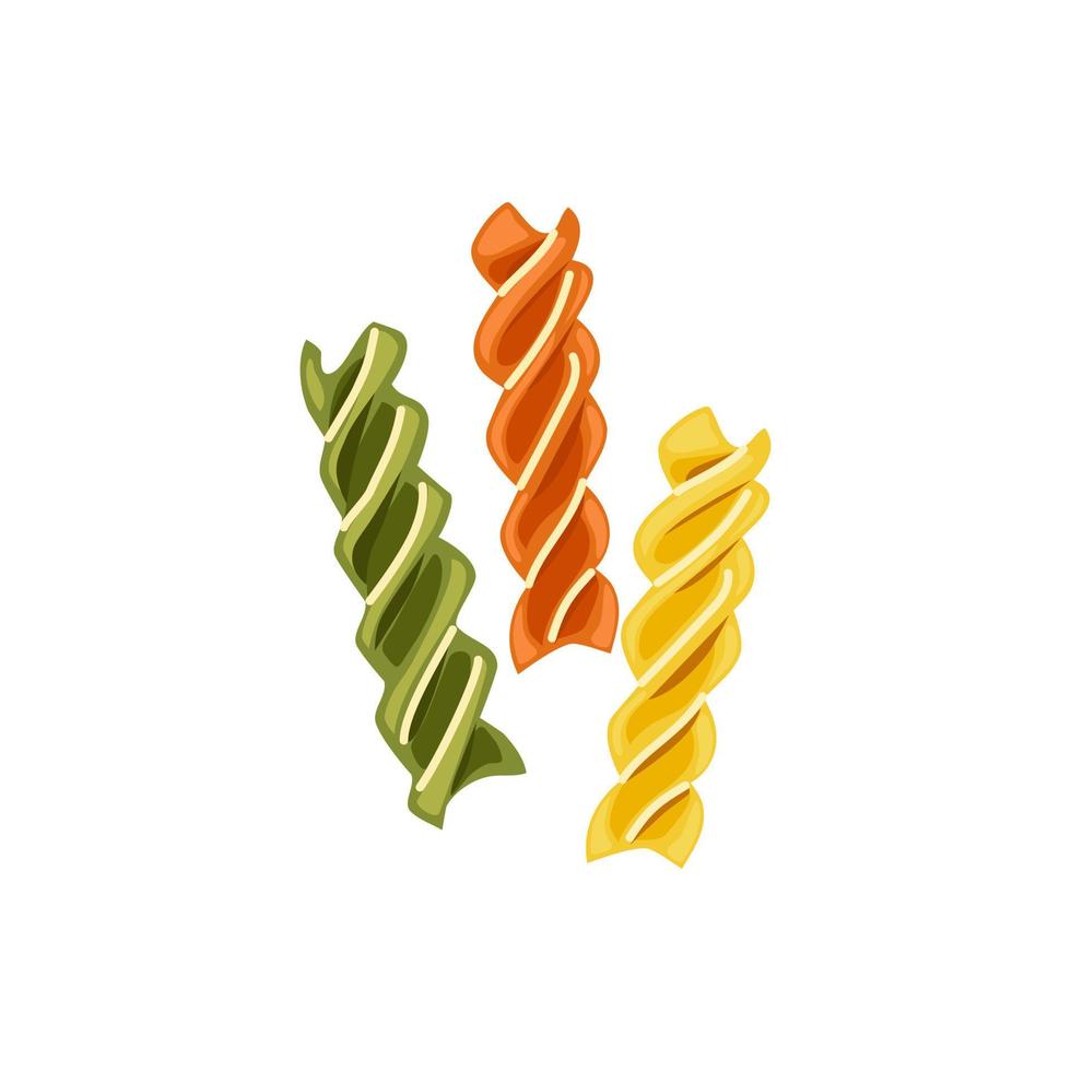 pâtes fusilli multicolores. symbole du menu de la cuisine italienne. illustration de dessin animé de vecteur sur un fond blanc isolé