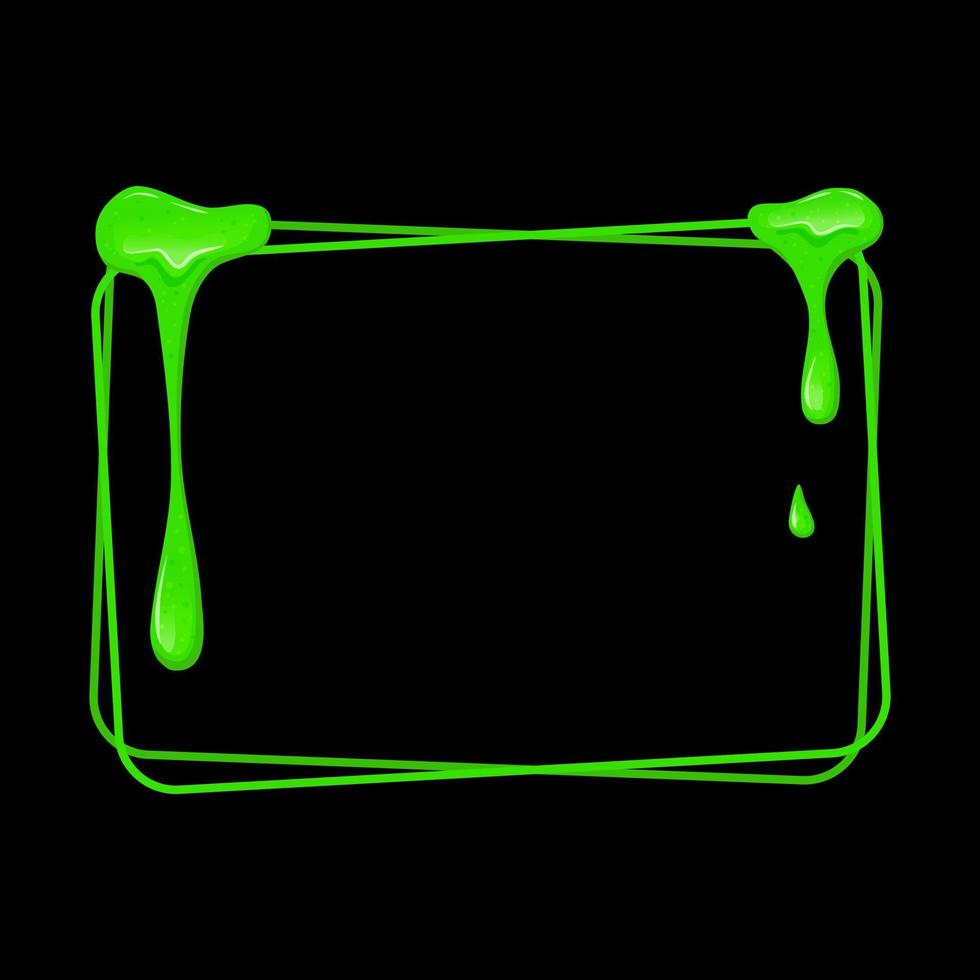 cadre horizontal rectangulaire avec une boue verte qui coule. dégoulinant de liquide visqueux toxique. illustration de dessin animé de vecteur