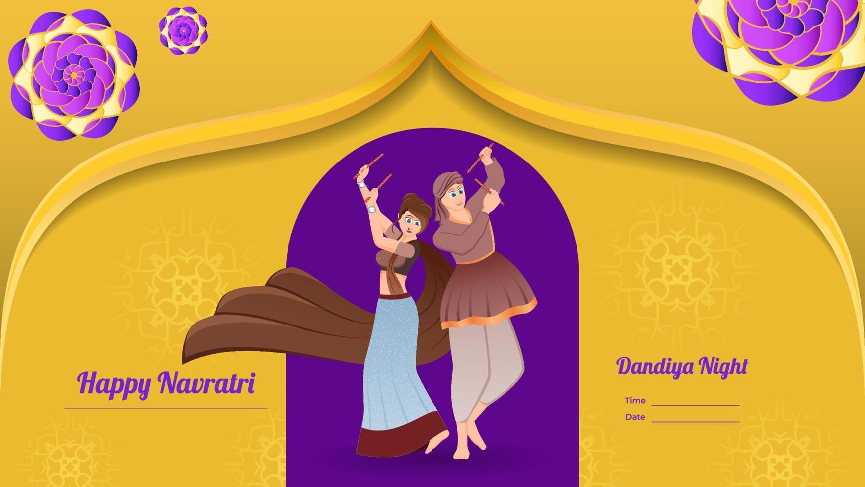 illustration vectorielle de couple dandiya bannière, navratri heureux. vecteur