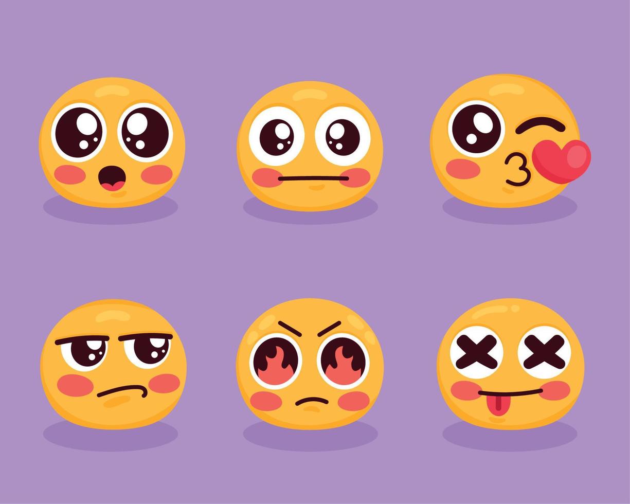 six icônes de caractères emojis vecteur