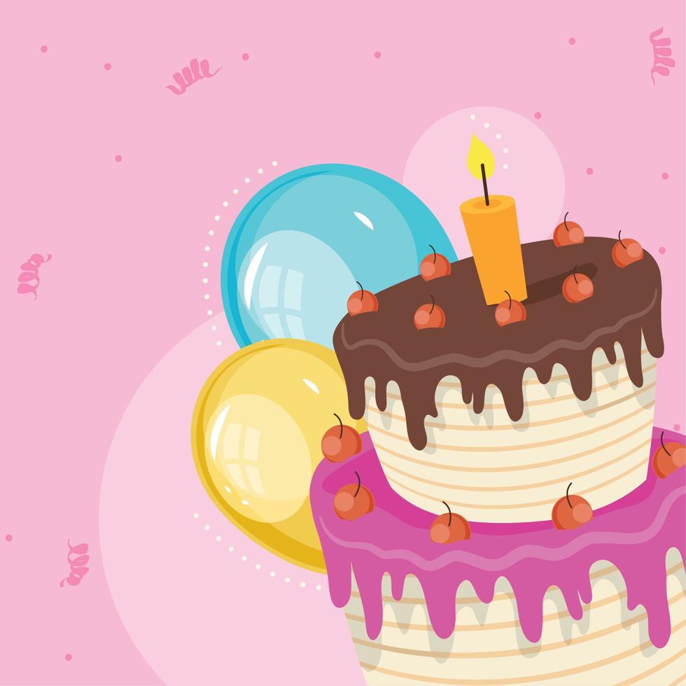 gâteau d'anniversaire et ballons vecteur