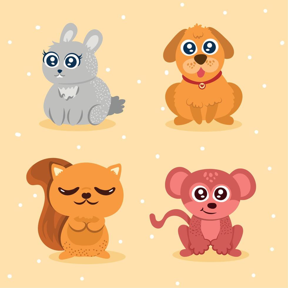 quatre personnages d'animaux mignons vecteur