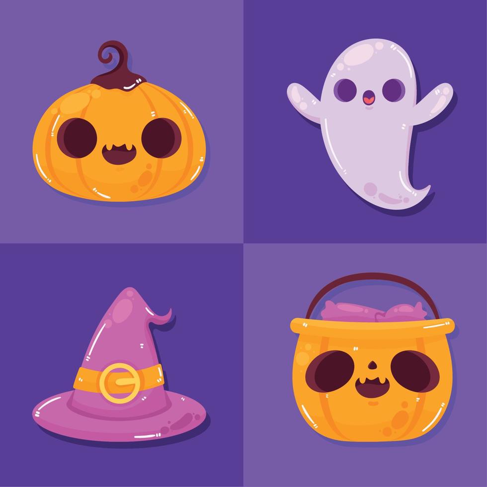 quatre icônes de célébration d'halloween vecteur