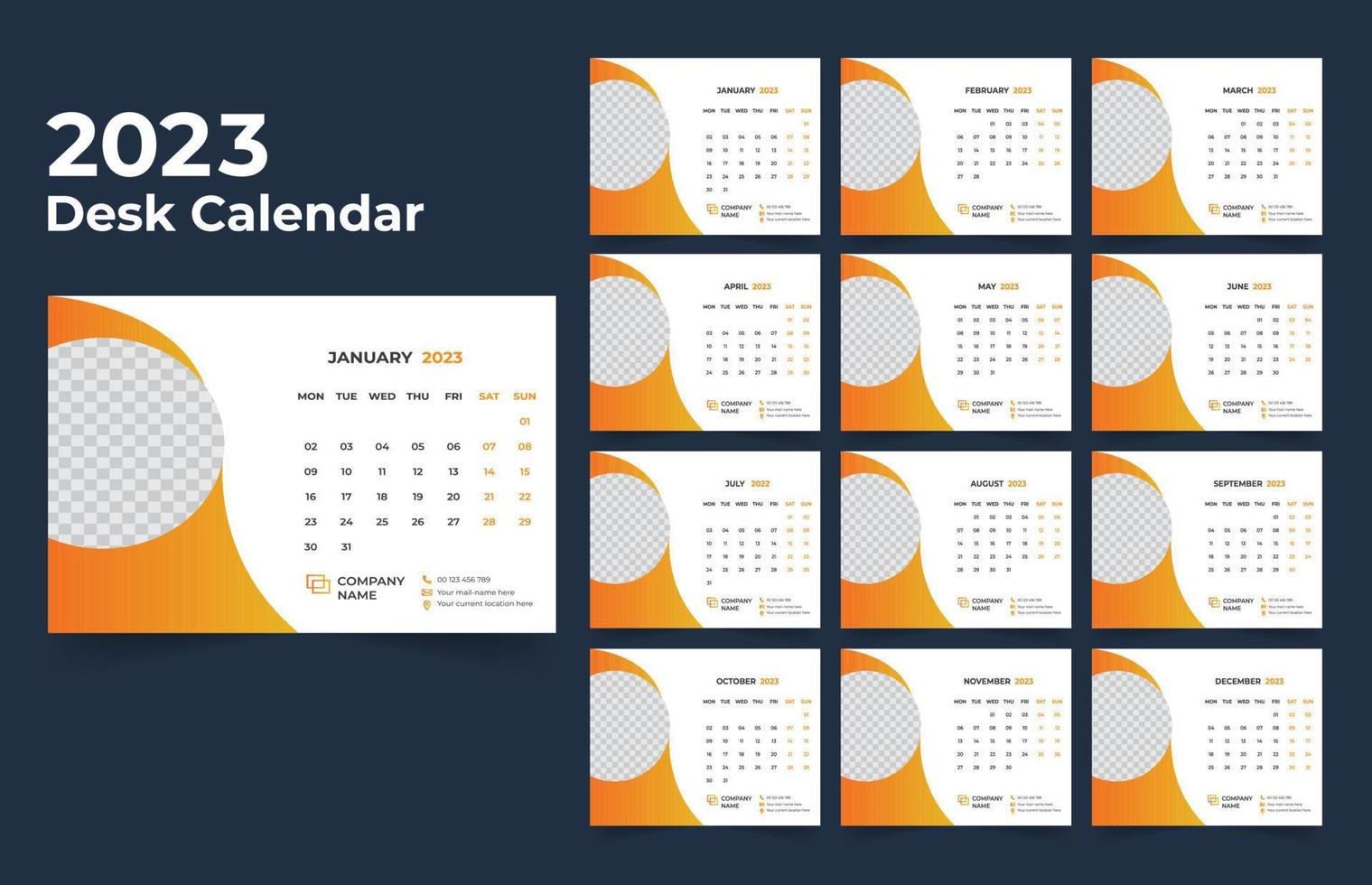 conception de modèle de calendrier de bureau 2023 vecteur