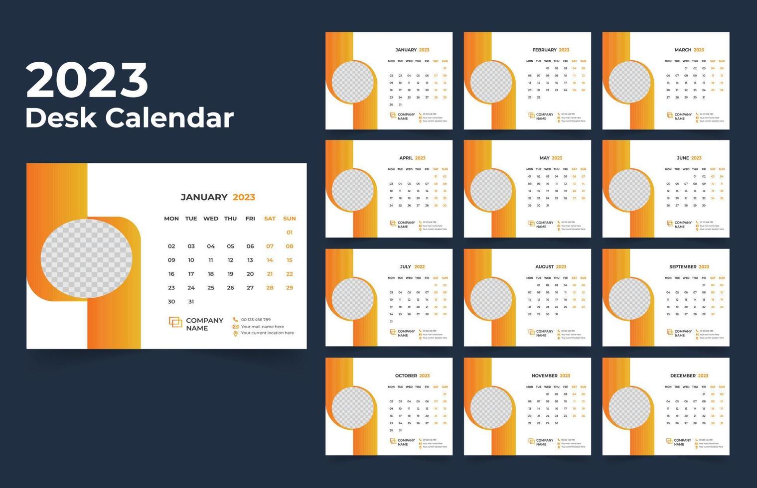 conception de modèle de calendrier de bureau 2023 vecteur