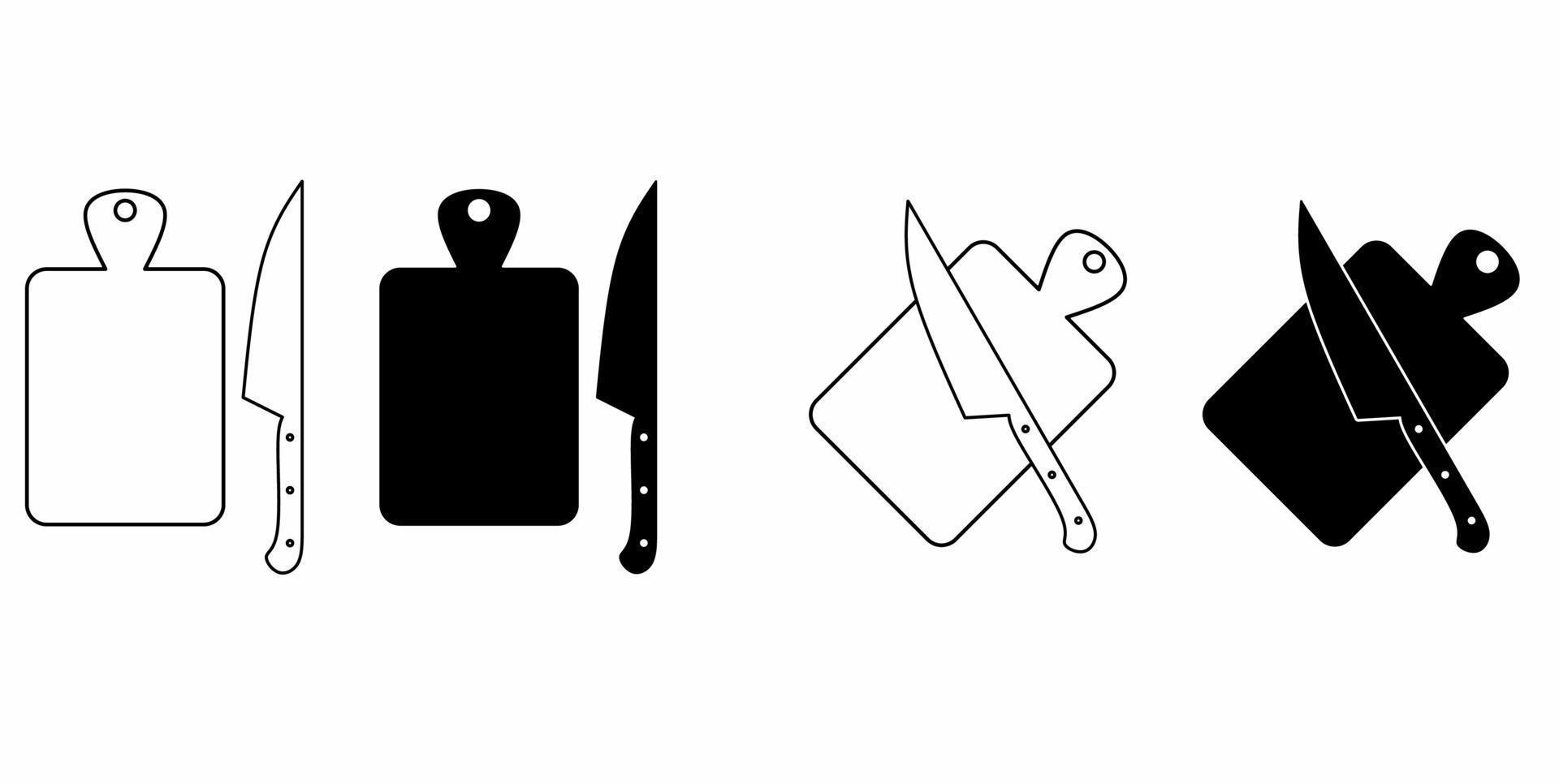 planche à découper et jeu d'icônes de couteau isolé sur fond blanc logo vectoriel de couteau de planche à découper