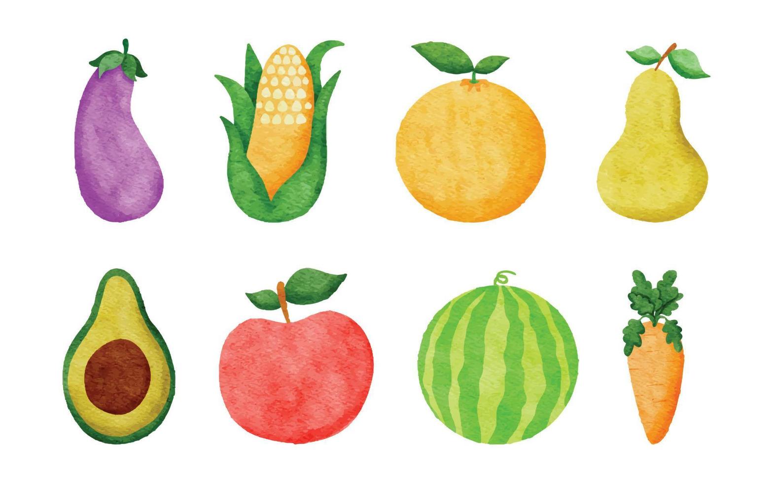 ensemble de fruits et légumes aquarelles vecteur